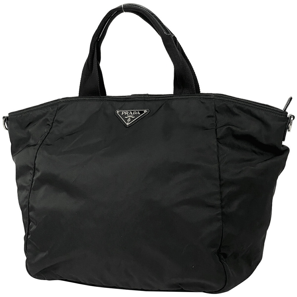 Prada Logo Plate Tote Bag Handbag Shoulder Nero Black